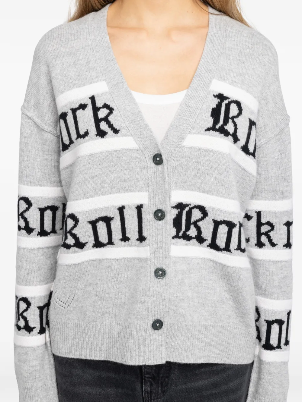 Zadig & Voltaire Womens Light Grey Mirkaz Jacquard-pattern Wool And Cashmere Blend Cardigan In Gray