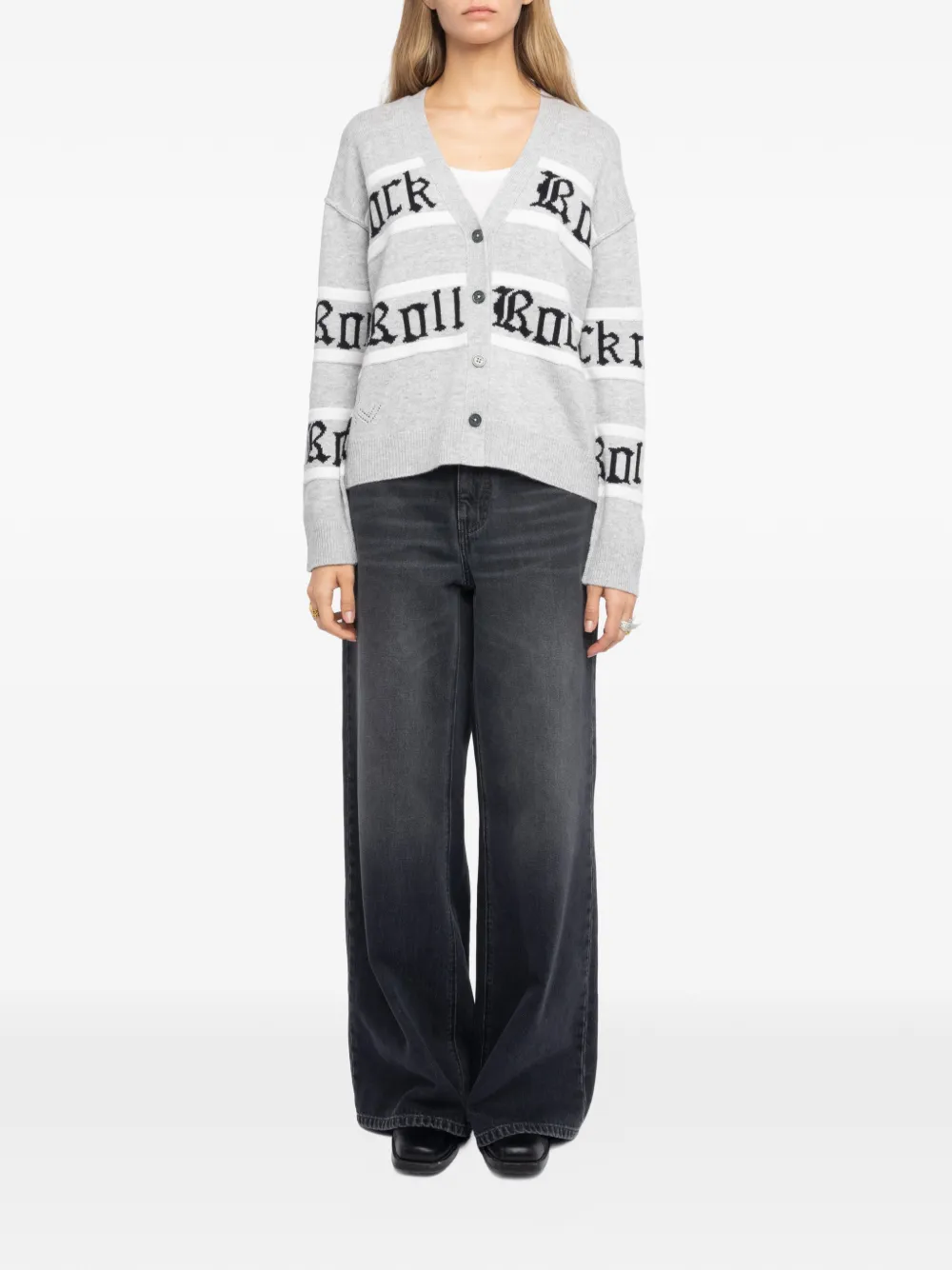 Zadig & Voltaire Womens Light Grey Mirkaz Jacquard-pattern Wool And Cashmere Blend Cardigan In Gray