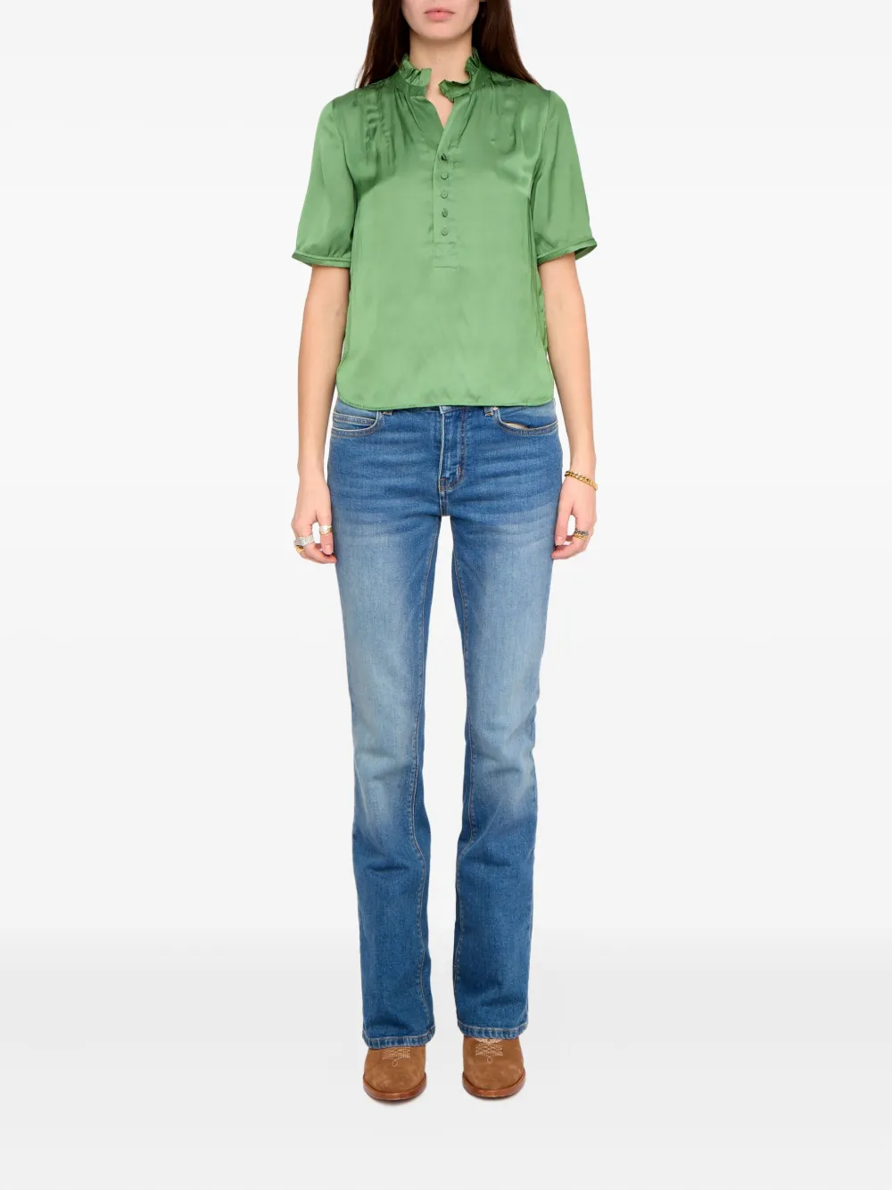 Zadig&Voltaire Topher ruffled button top - Groen
