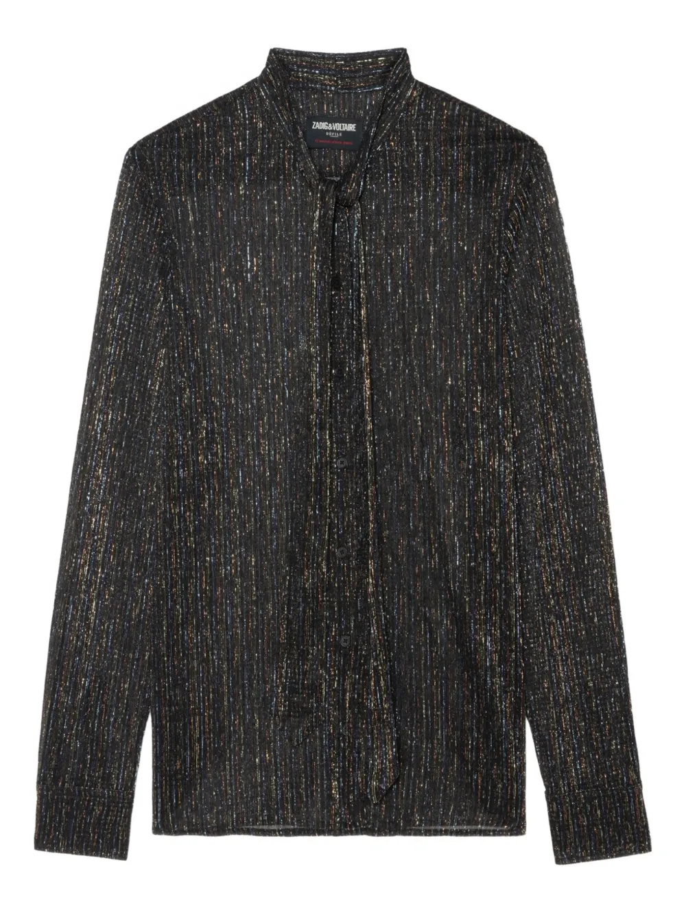 Zadig & Voltaire Womens Black Tulba Metallic Tie-neck Woven Shirt In Black