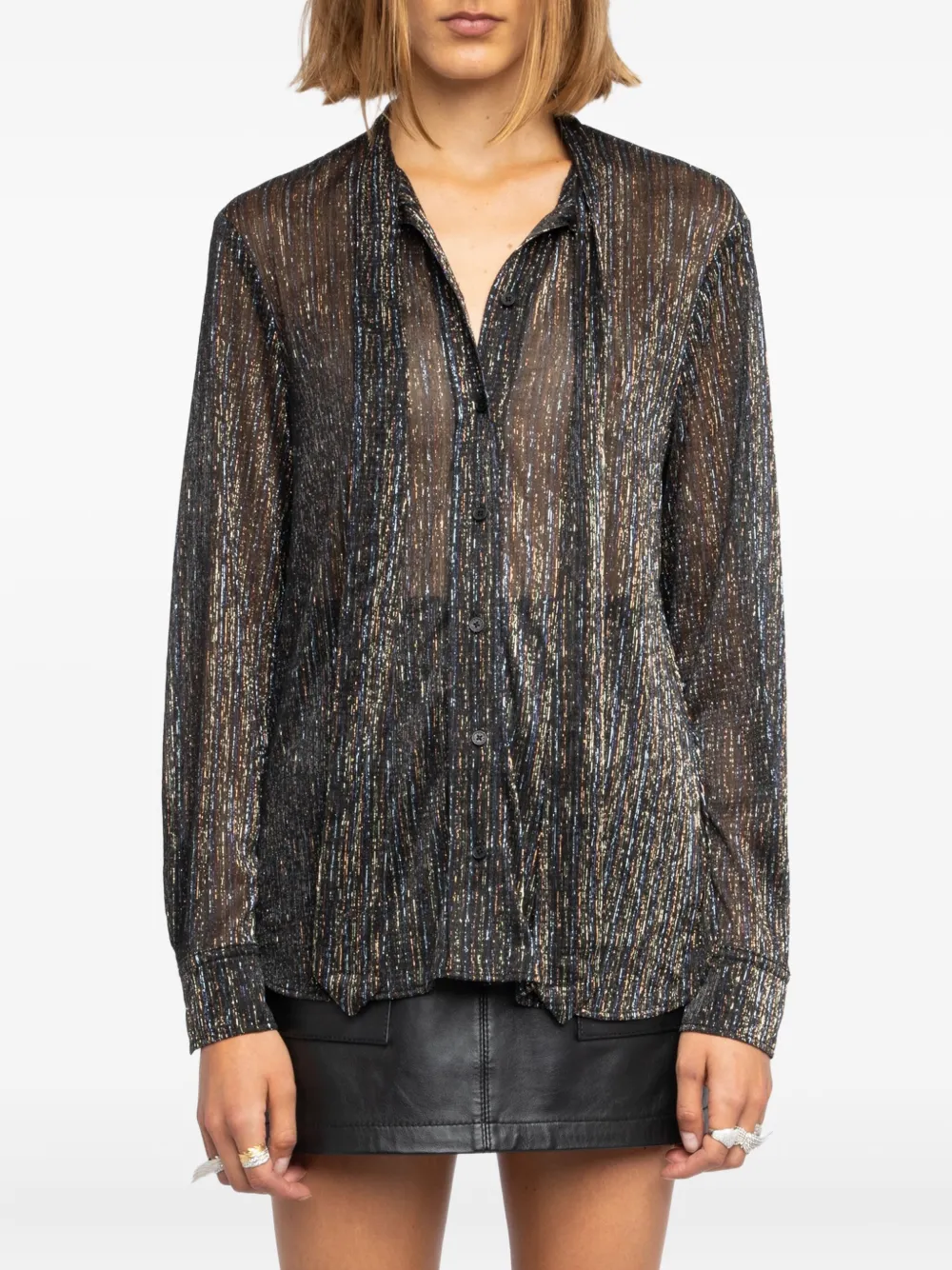 Zadig & Voltaire Womens Black Tulba Metallic Tie-neck Woven Shirt In Black