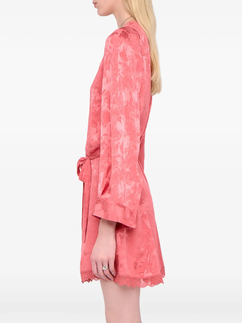 Zadig & Voltaire Ramasco Lace-detail Horse-pattern Mini Dress In Pink