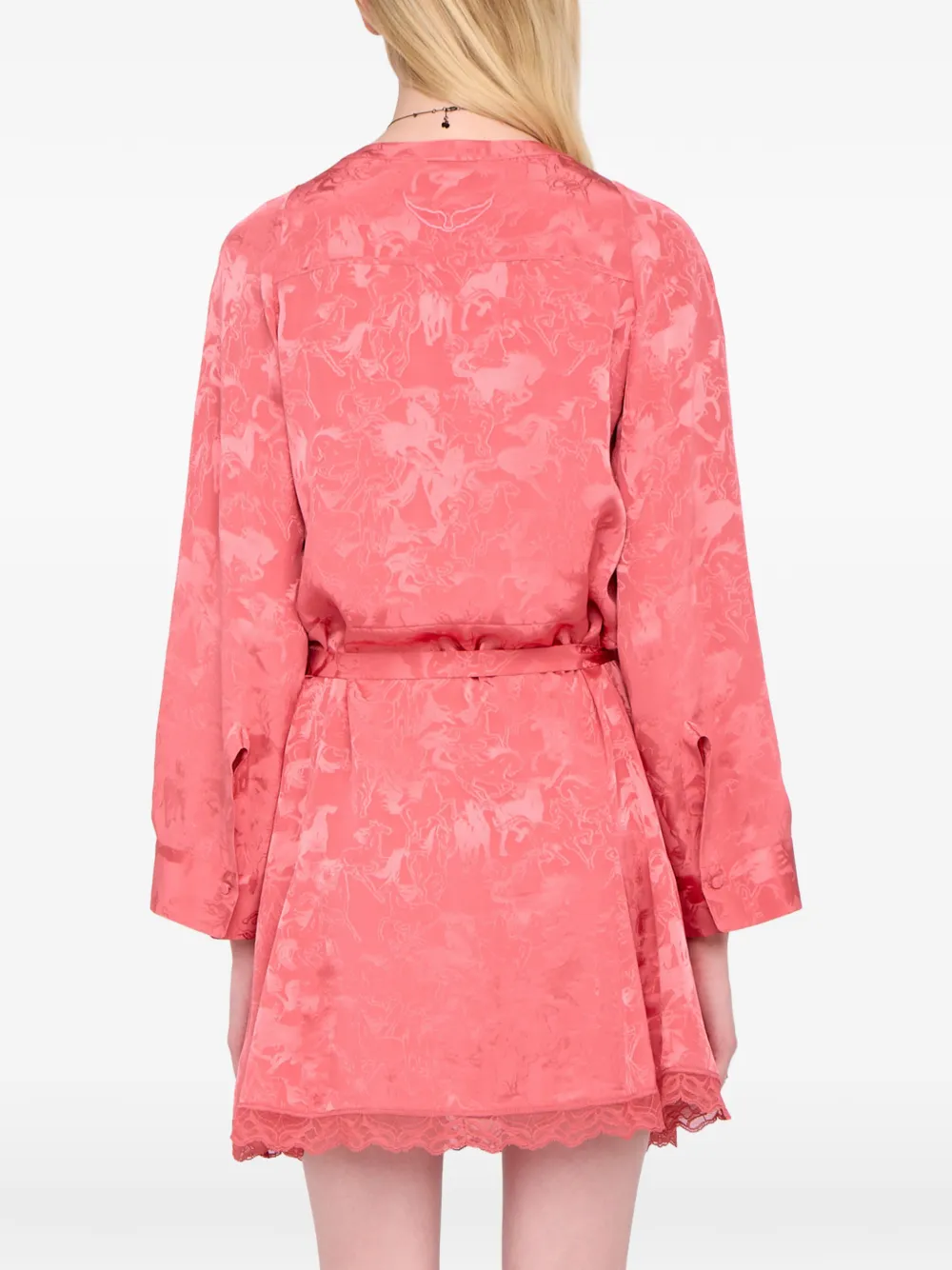Zadig & Voltaire Ramasco Lace-detail Horse-pattern Mini Dress In Pink