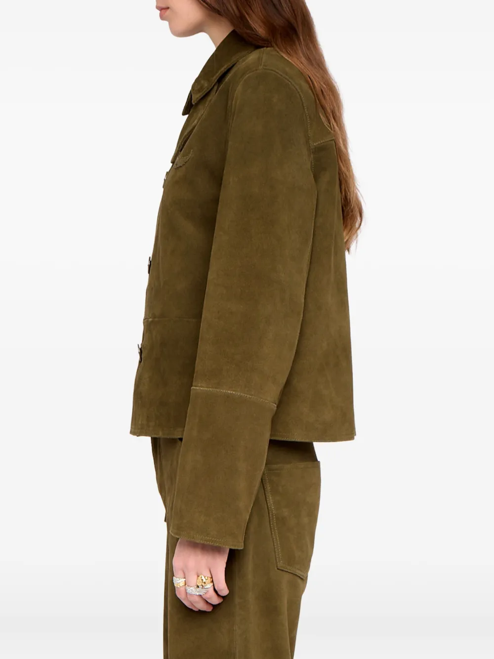 Zadig & Voltaire Lessa Button Suede Jacket In Green