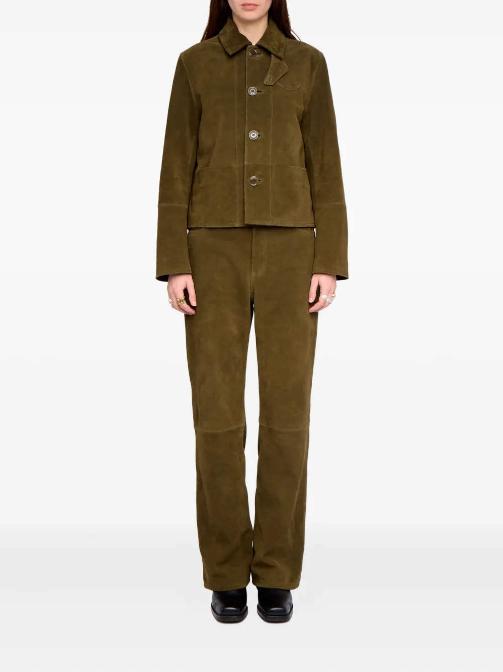Zadig & Voltaire Lessa Button Suede Jacket In Green
