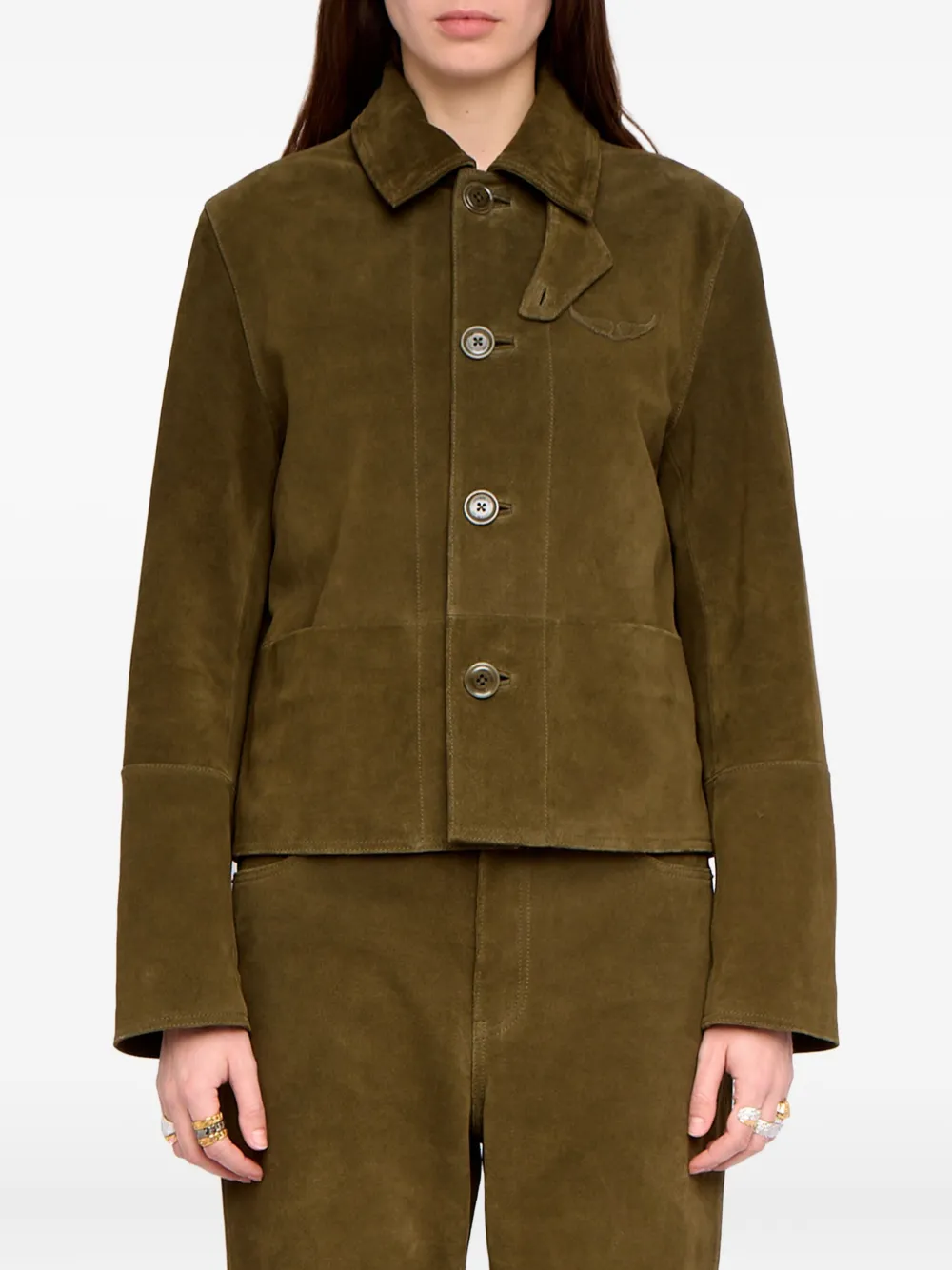 Zadig & Voltaire Lessa Button Suede Jacket In Green