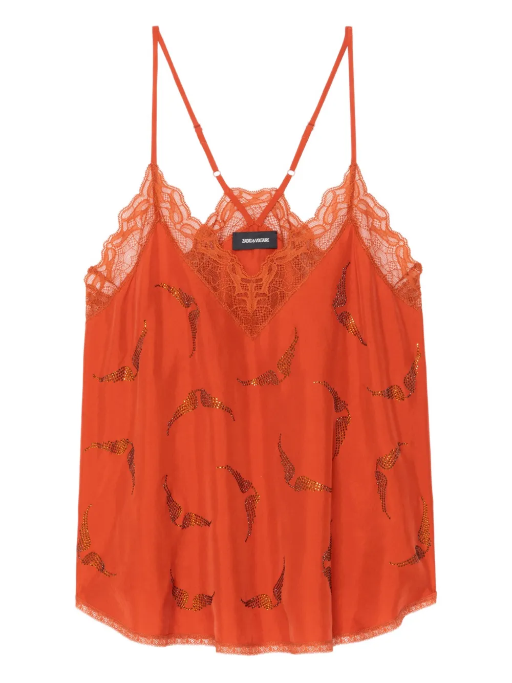Zadig & Voltaire Christy Lace Strass Top In Orange