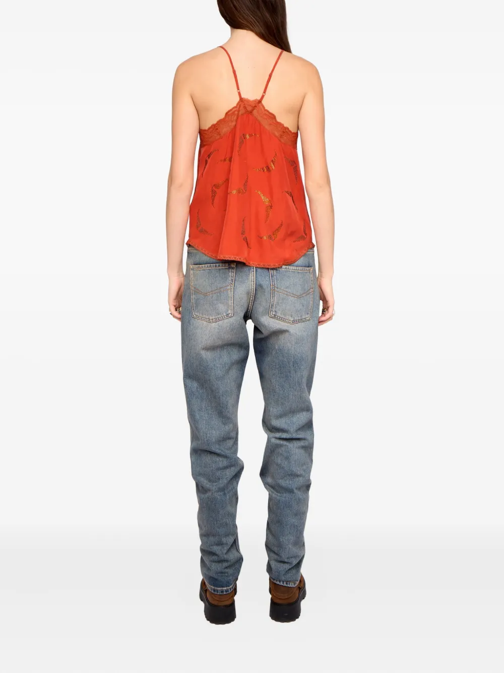 Zadig & Voltaire Christy Lace Strass Top In Orange