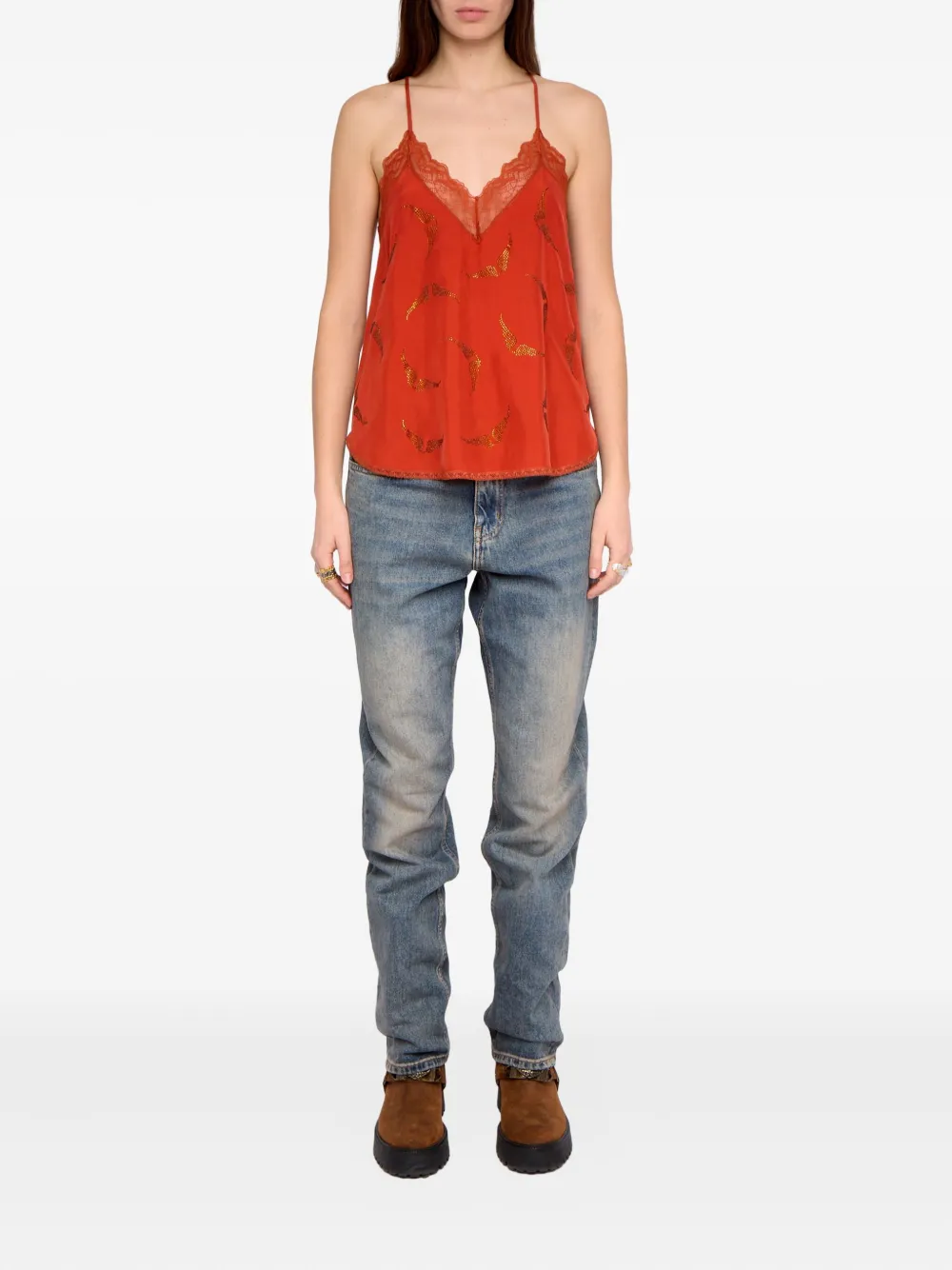 Zadig & Voltaire Christy Lace Strass Top In Orange