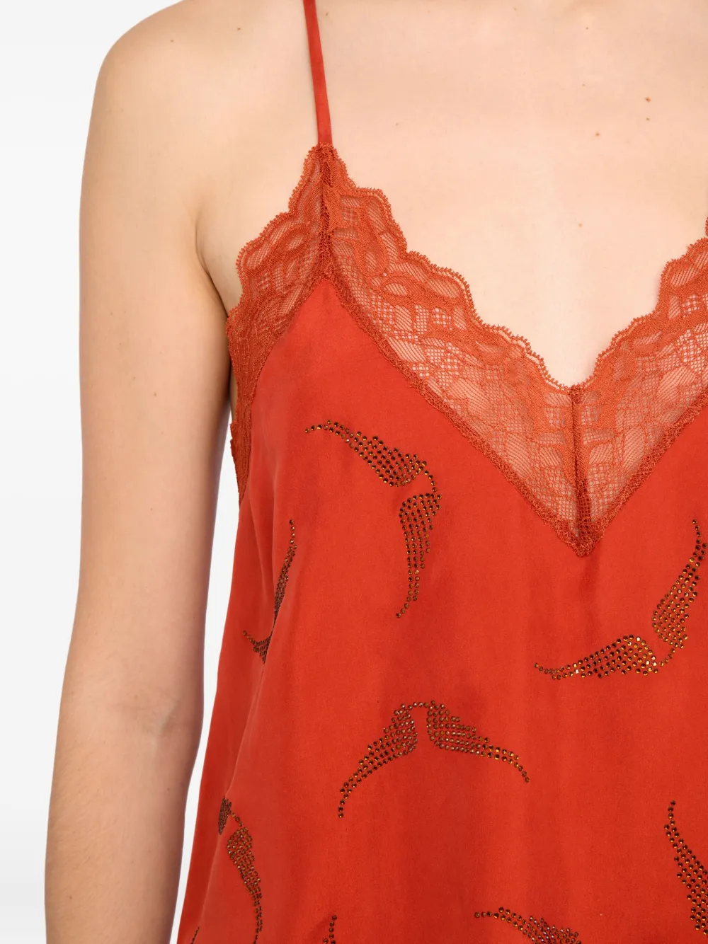 Zadig & Voltaire Christy Lace Strass Top In Orange