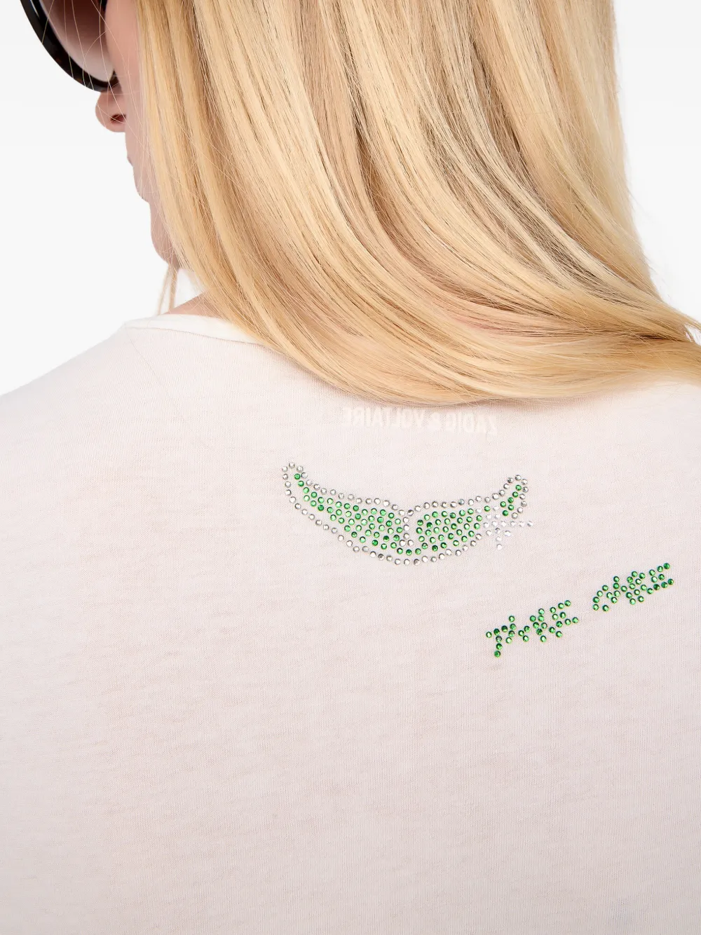 Zadig & Voltaire Tunisien Strass Heart Embellished Keyhole Cotton Graphic T-shirt In White
