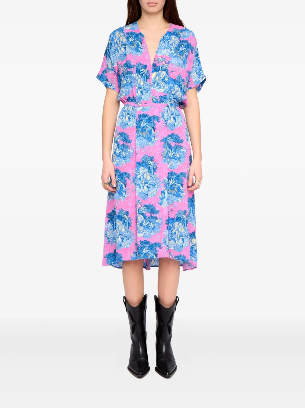 Zadig & Voltaire Riaz Jungle-print Midi Dress In Blue