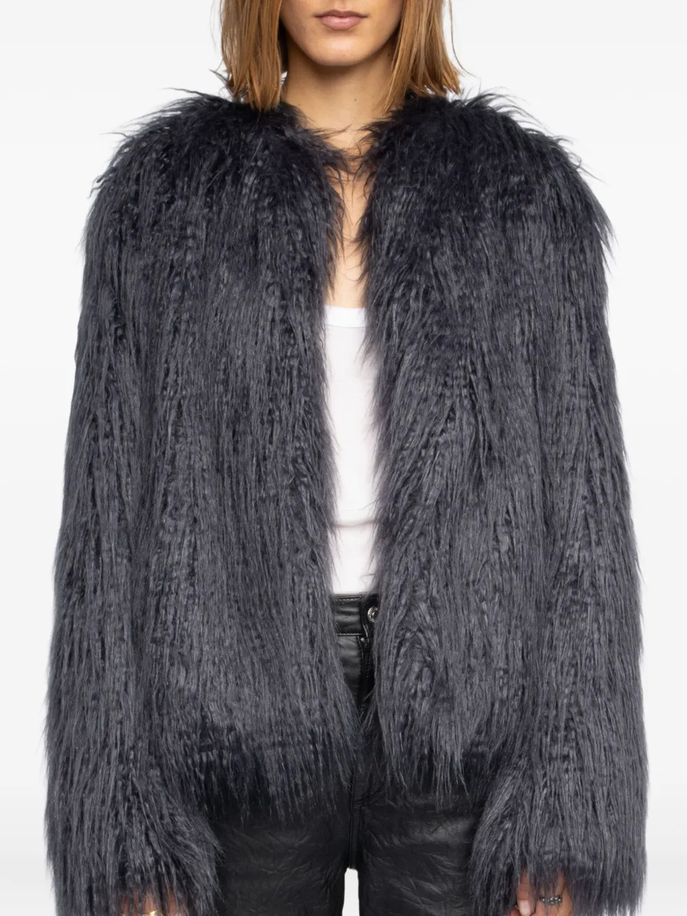 Zadig & Voltaire Freddie Ff Open Coat In Gray