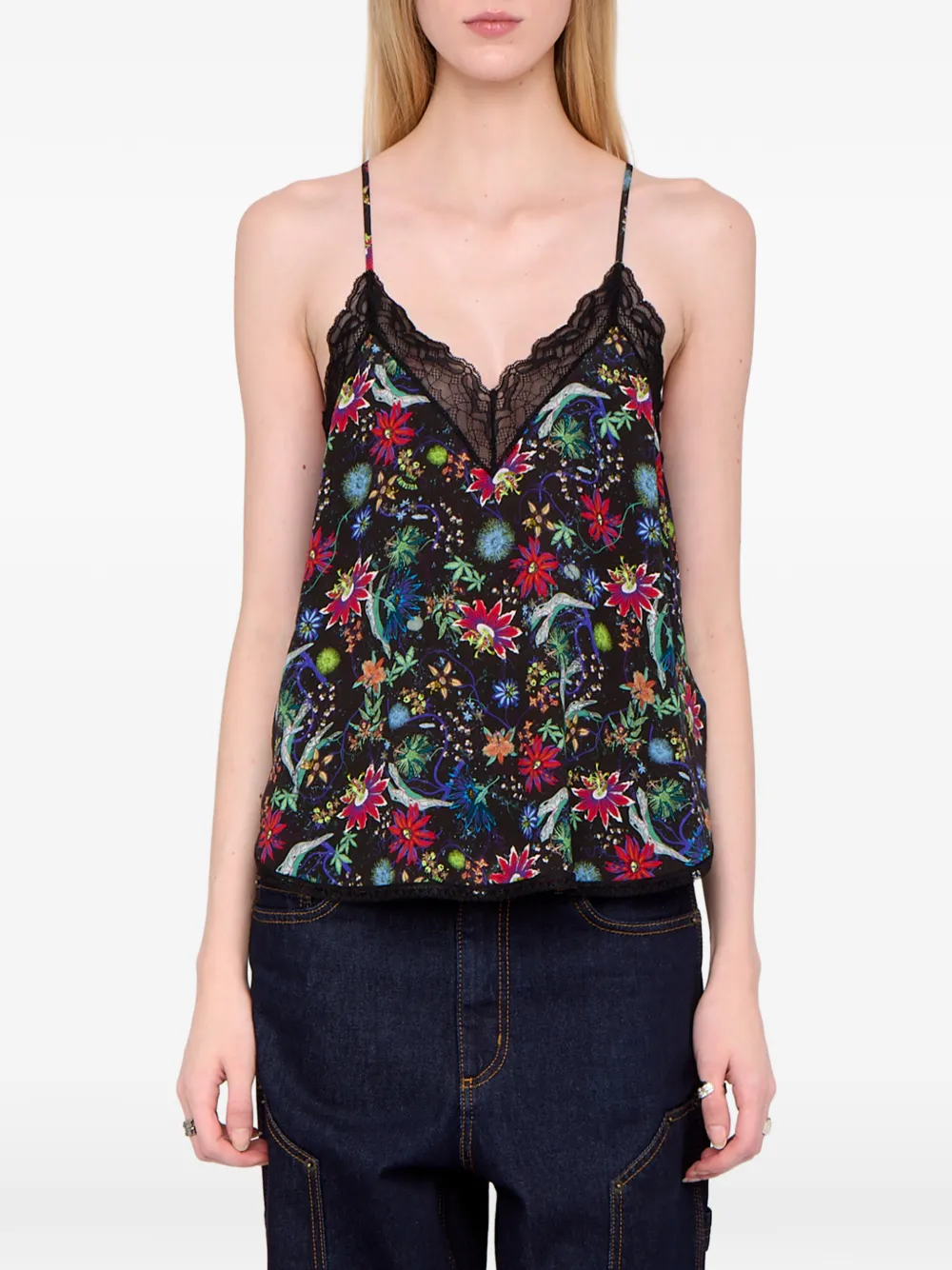 Zadig & Voltaire Christy Lace Floral Top In Multi