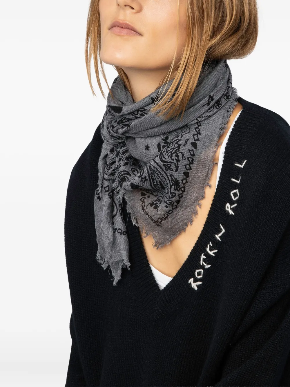 Zadig&Voltaire Nuage bandana met franje - Grijs