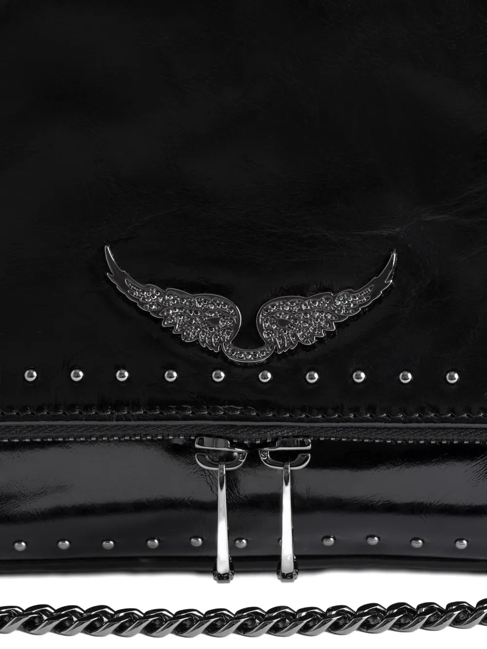 Zadig & Voltaire Rocky Ii Studs Leather Shoulder Bag In Black