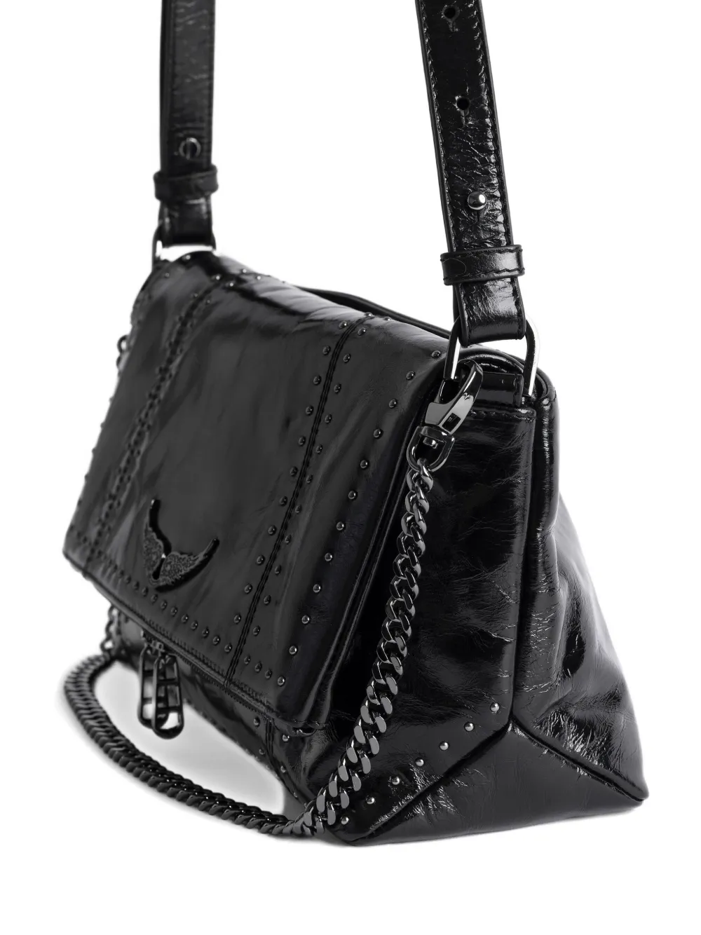 Zadig & Voltaire Rocky Ii Studs Leather Shoulder Bag In Black