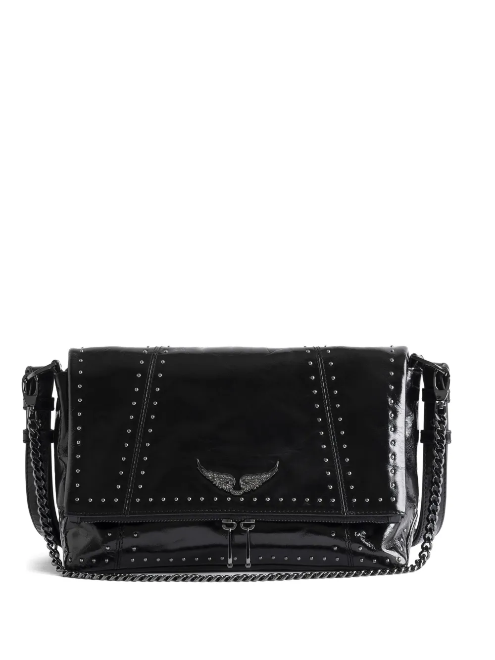 Zadig & Voltaire Rocky Ii Studs Leather Shoulder Bag In Black