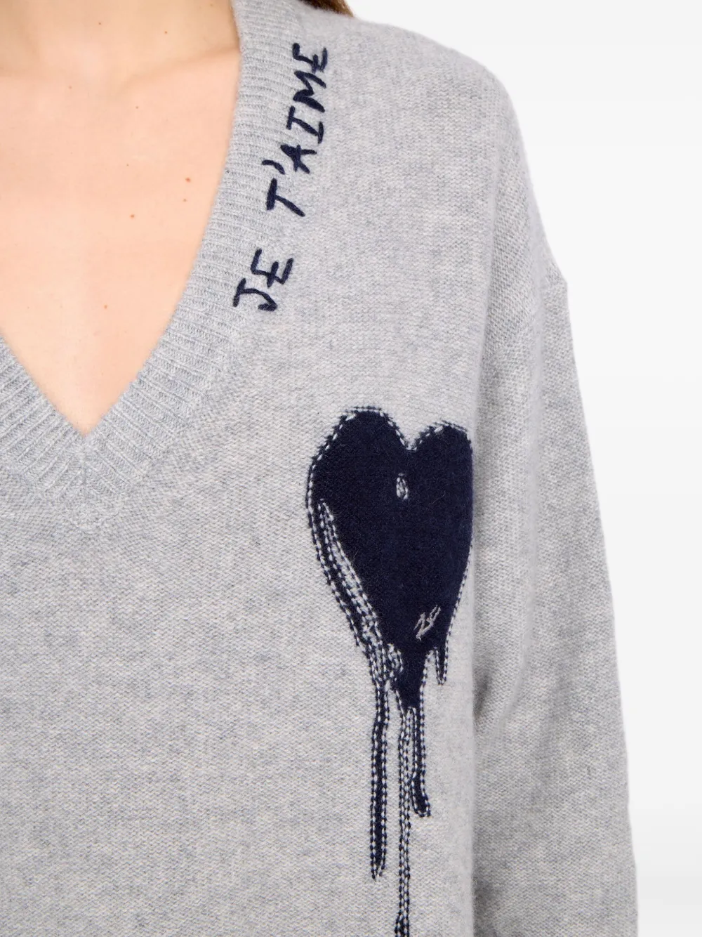 Zadig & Voltaire Mikyz Heart V-neck Sweater In Gray