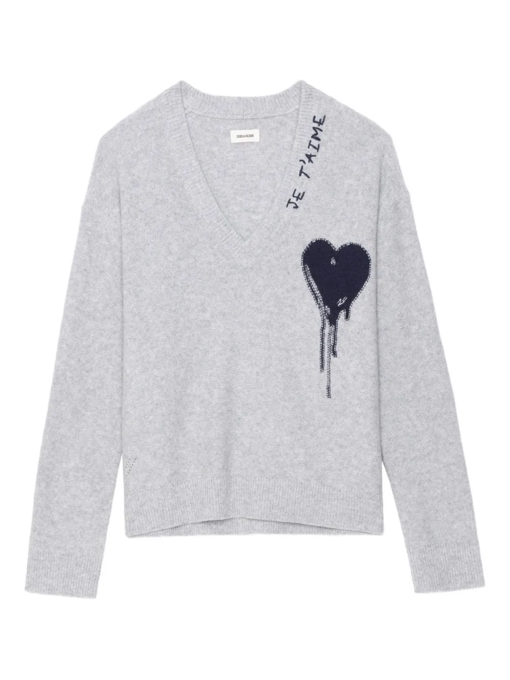 Zadig & Voltaire Mikyz Heart V-neck Sweater In Gray