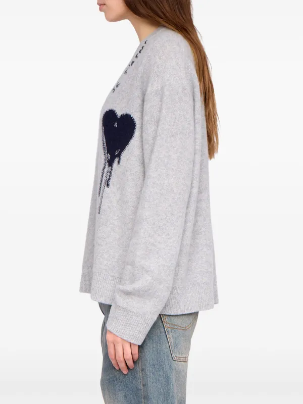 未使用 ZADIG＆VOLTAIRE ザディグエヴォルテール ハート柄 カシミヤ カーディガン レディース グレー S S ZADIG & VOLTAIRE / ザディグ エ ヴォルテール | カシミア プリント