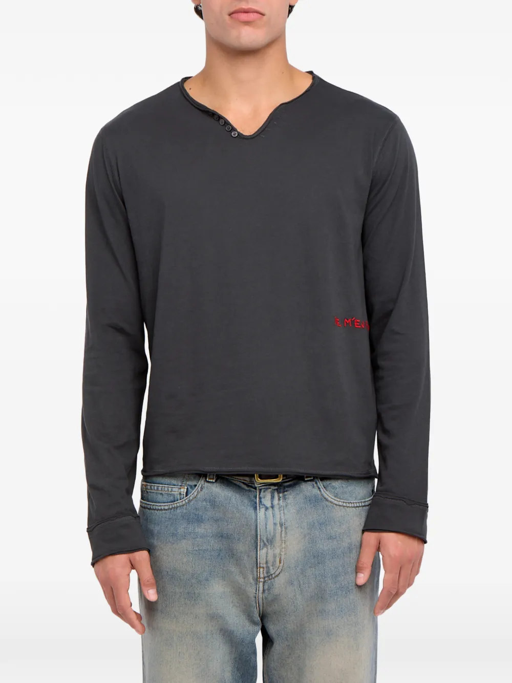 Zadig&Voltaire Monsatir Henley T-shirt met knoopdetail en lange mouwen Grijs