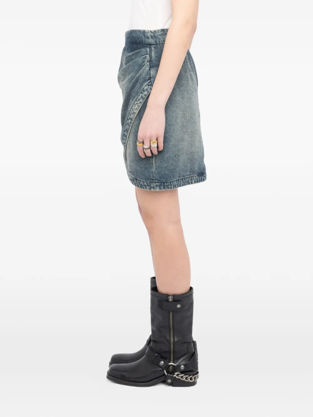denim wrap mini skirt