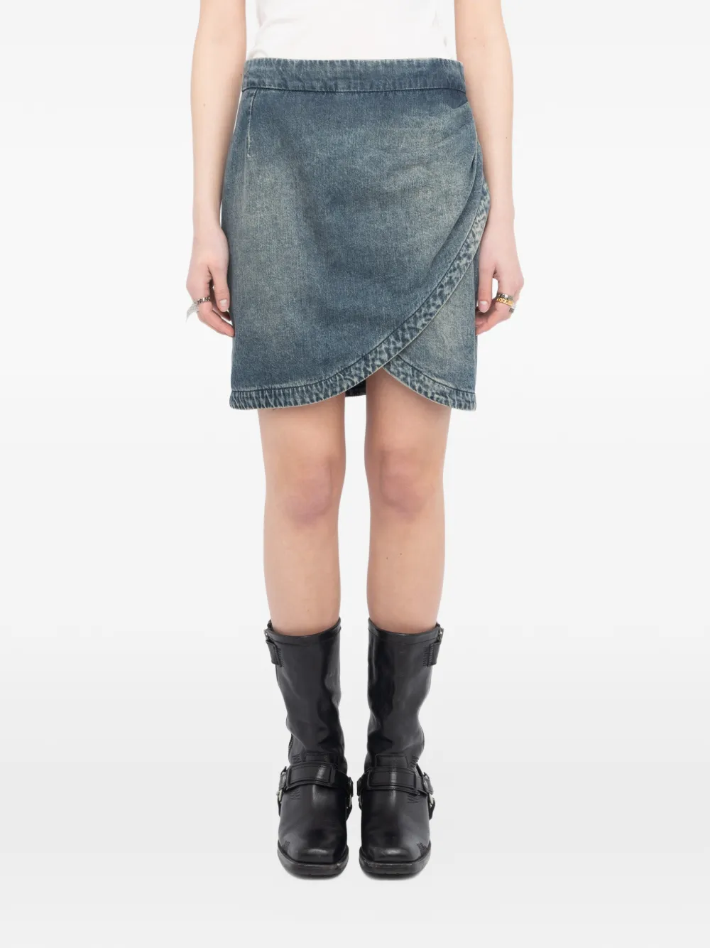 denim wrap mini skirt