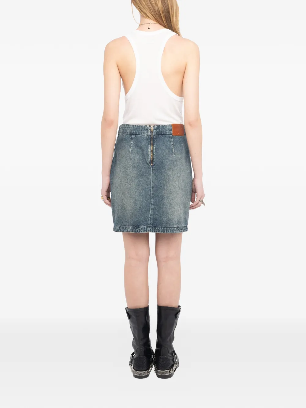denim wrap mini skirt