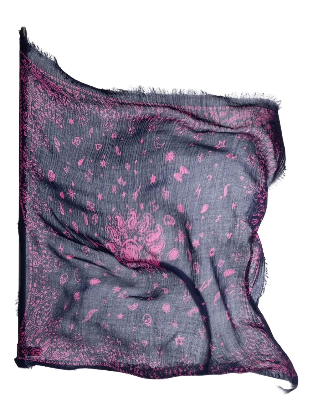 Zadig&Voltaire Nuage bandana sjaal met franje en print - Blauw
