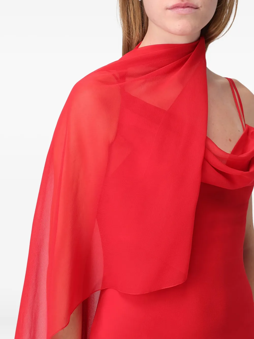 Blumarine Georgette maxi-jurk met col en zijsplit Rood