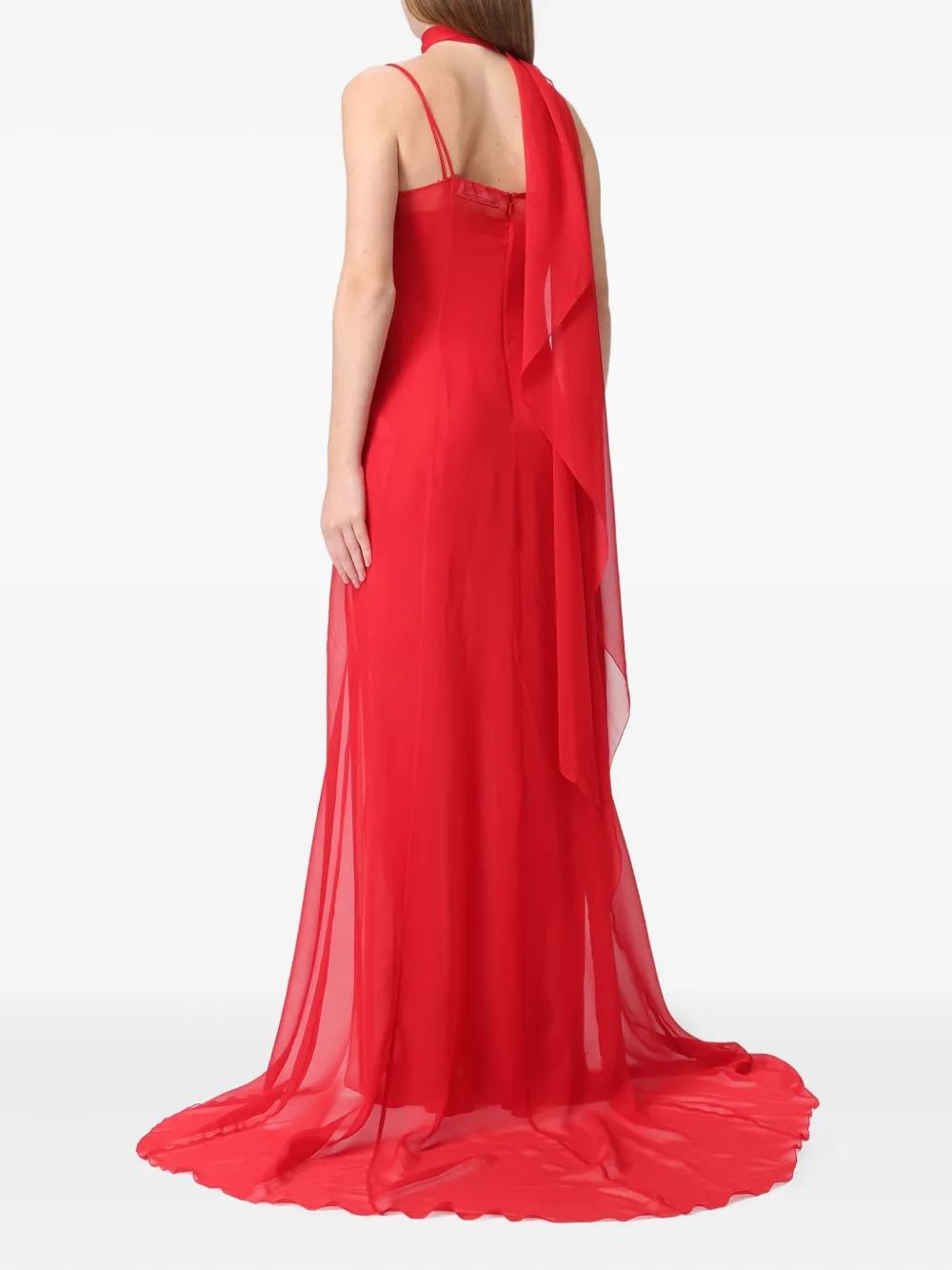 Blumarine Georgette maxi-jurk met col en zijsplit Rood