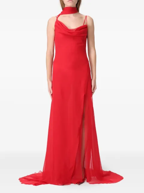 Blumarine Georgette cowl-neck side-slit maxi dress