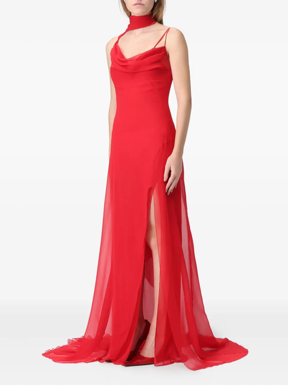 Blumarine Georgette cowl-neck side-slit maxi dress - Rood