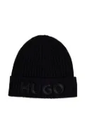 HUGO ribbed beanie hat - Black
