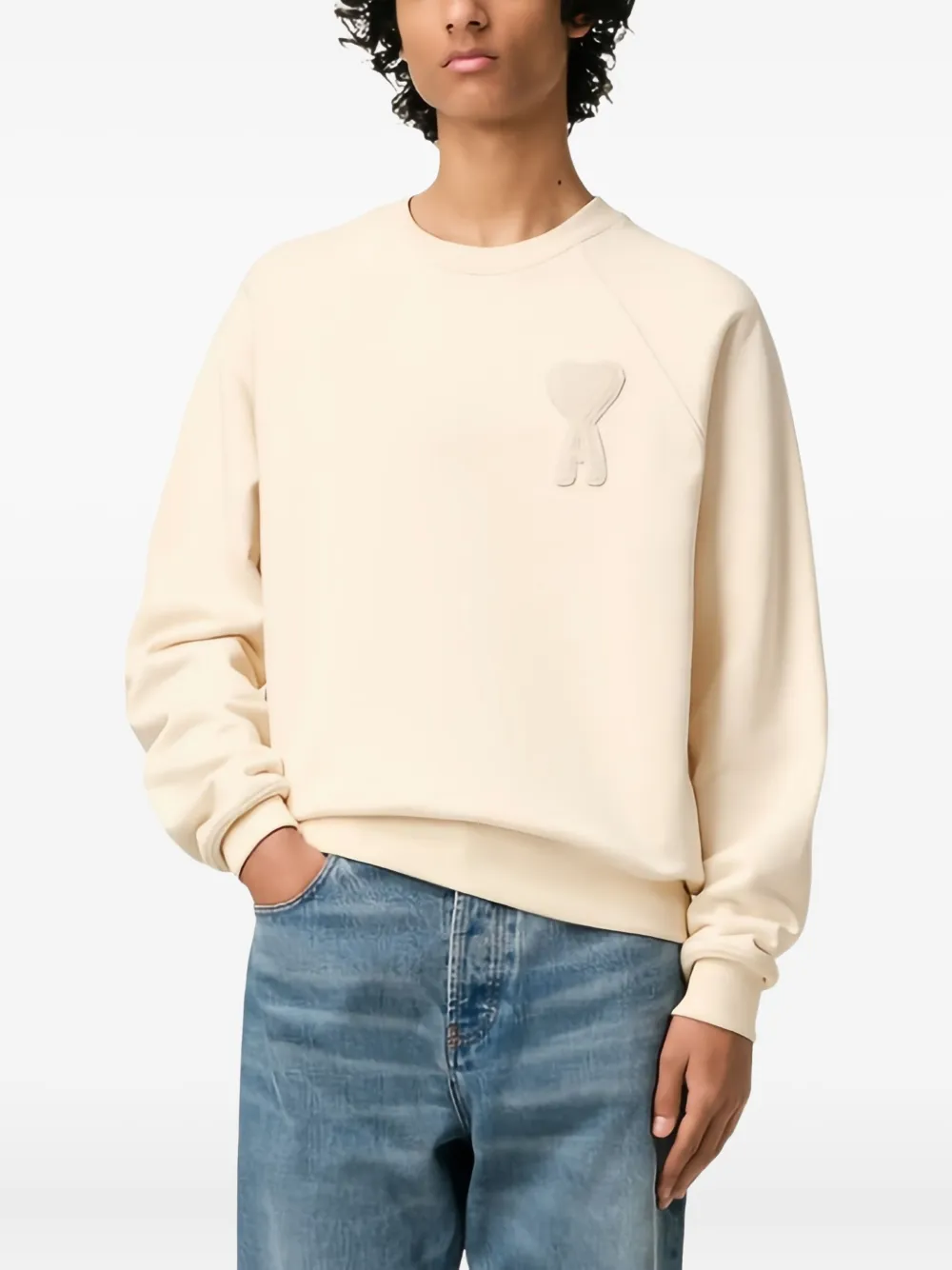 AMI Paris Sweater met borduurwerk Beige