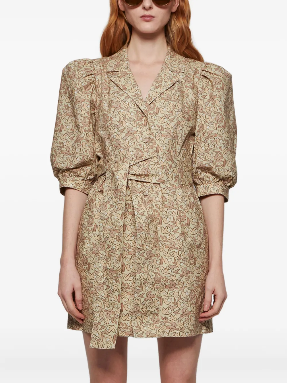 Lhd Casitas jurk met pofmouwen en ceintuur Beige