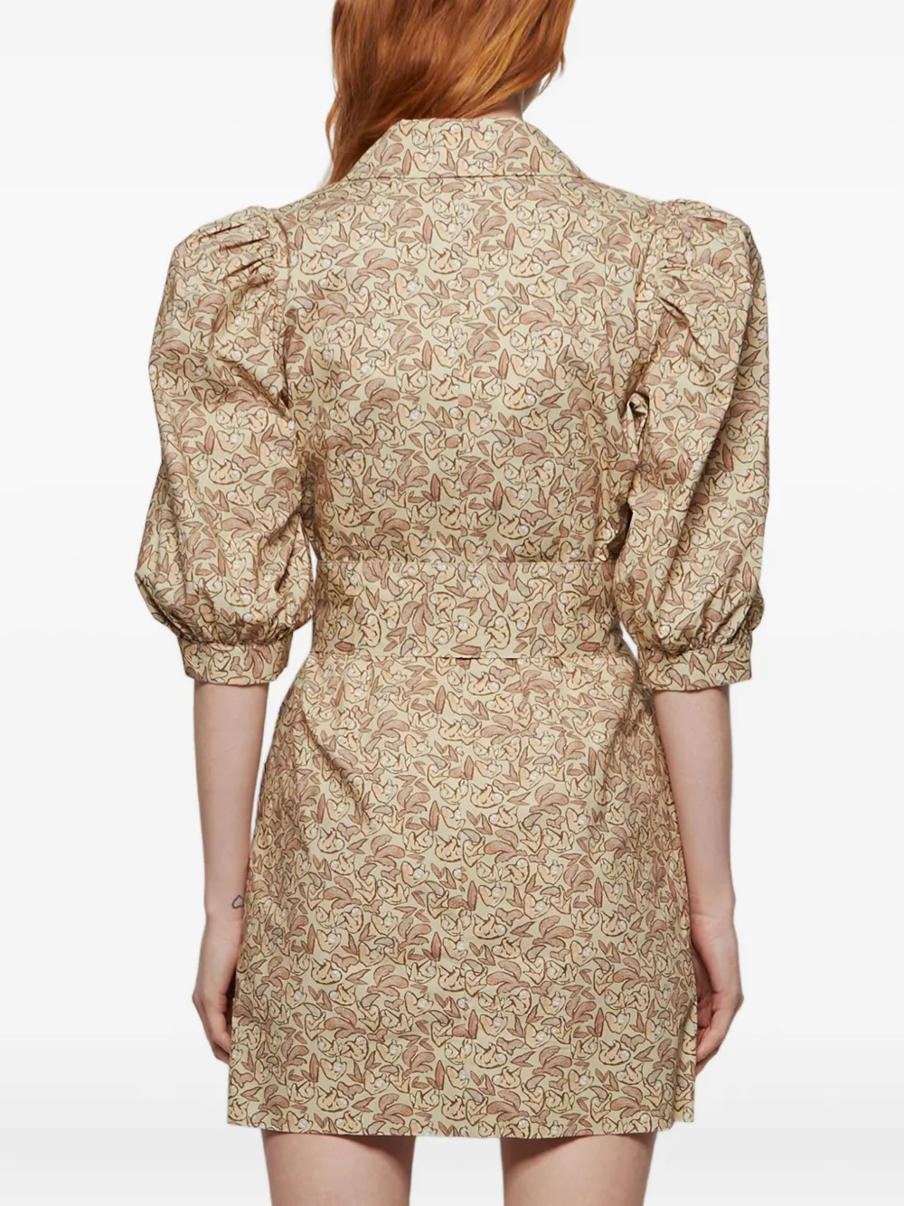 Lhd Casitas jurk met pofmouwen en ceintuur Beige