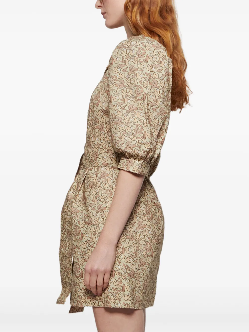 Lhd Casitas jurk met pofmouwen en ceintuur Beige