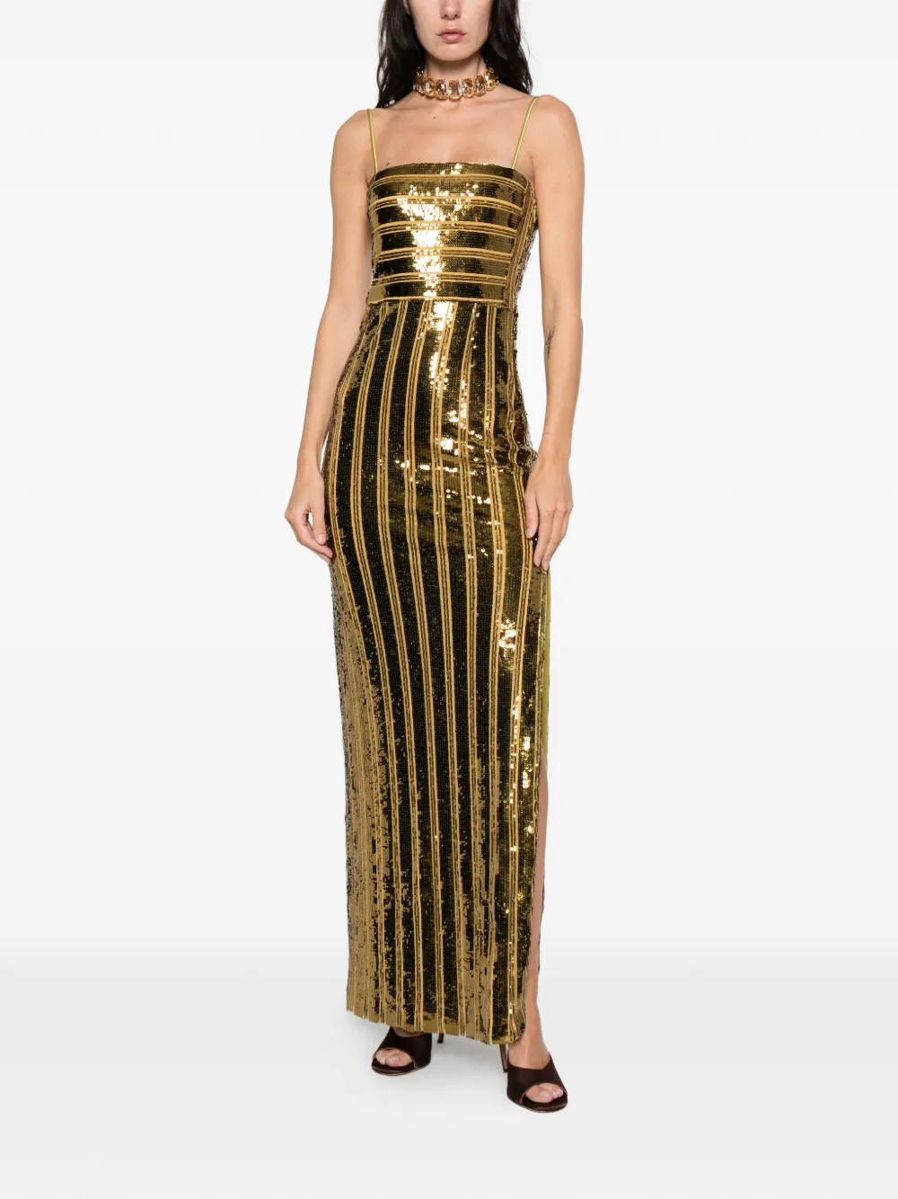 Galvan Sequin Bandeau Gown Maxi Dress In Gold