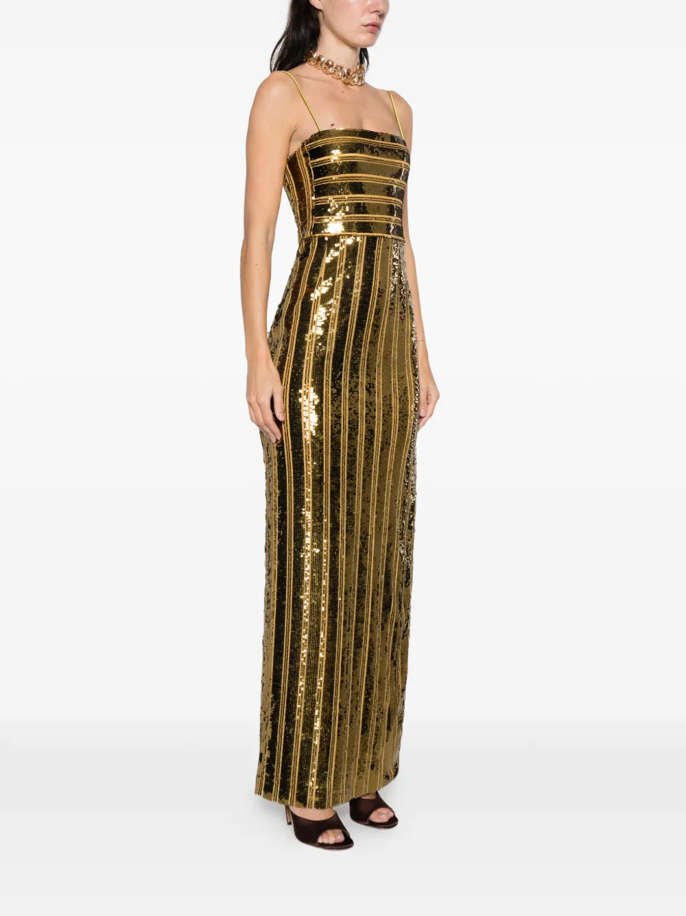 Galvan Sequin Bandeau Gown Maxi Dress In Gold