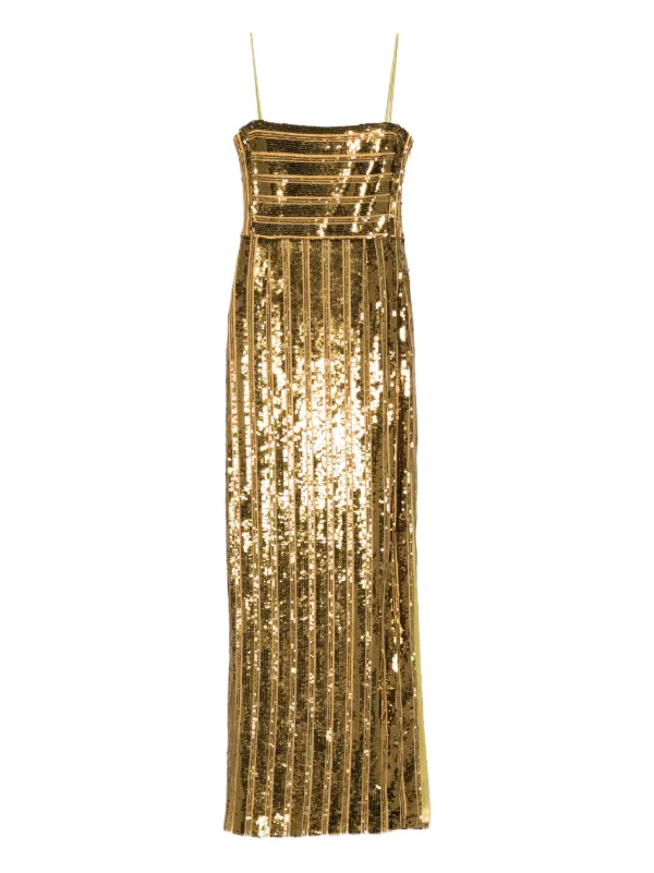 Galvan London Sequin Bandeau Gown Maxi Dress | Yellow | FARFETCH