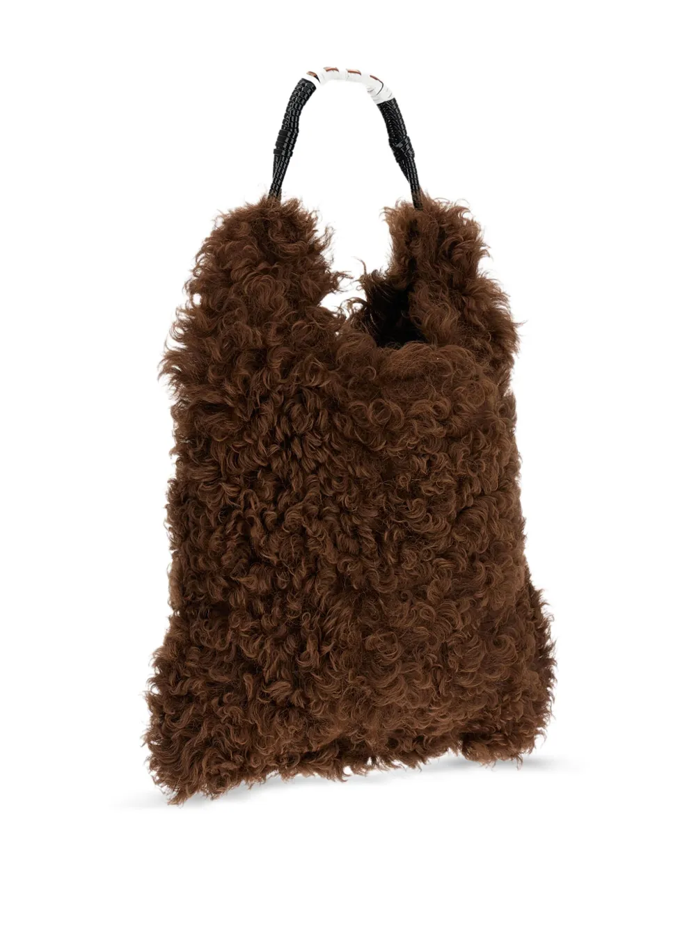 Plan C Schoudertas met bont handgreep Bruin