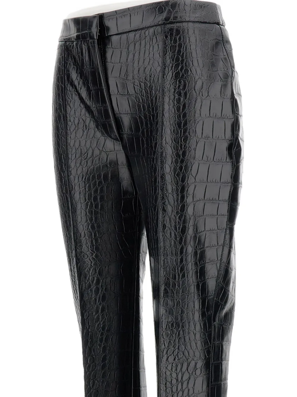 Elisabetta Franchi High Waisted Flared Trousers With Crocodile Effect In Black