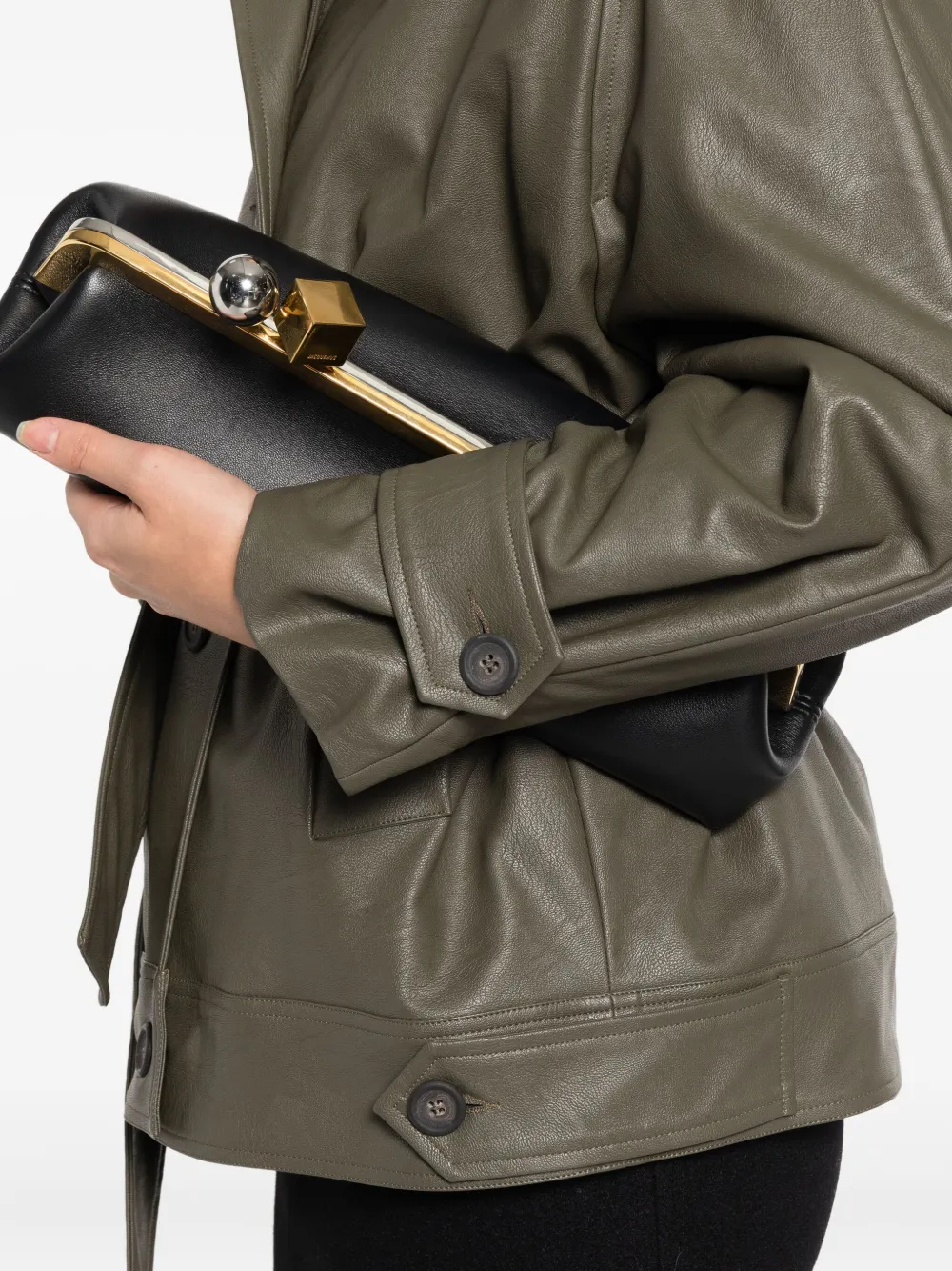 The M Belted Leather Jacket In Green