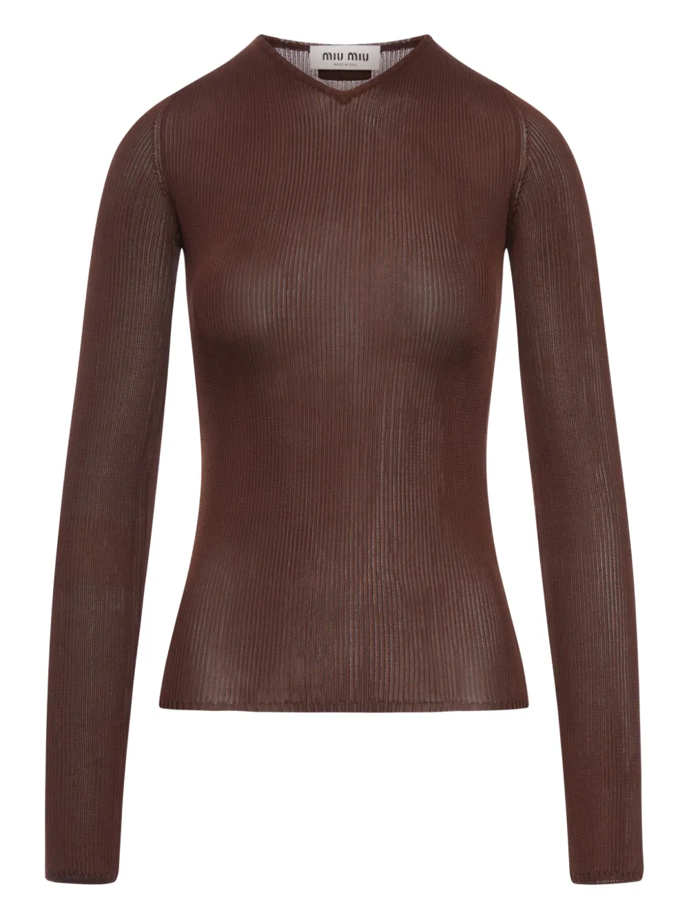 Miu Miu Geripptes Langarmshirt | Braun | Image 1