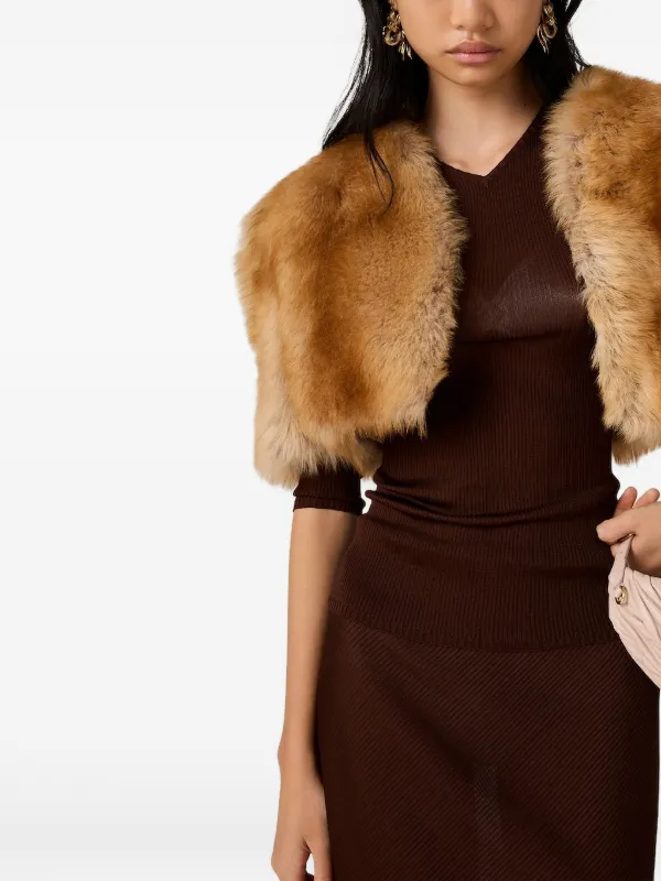Miu Miu Ribbed Long-sleeve T-shirt in Brown