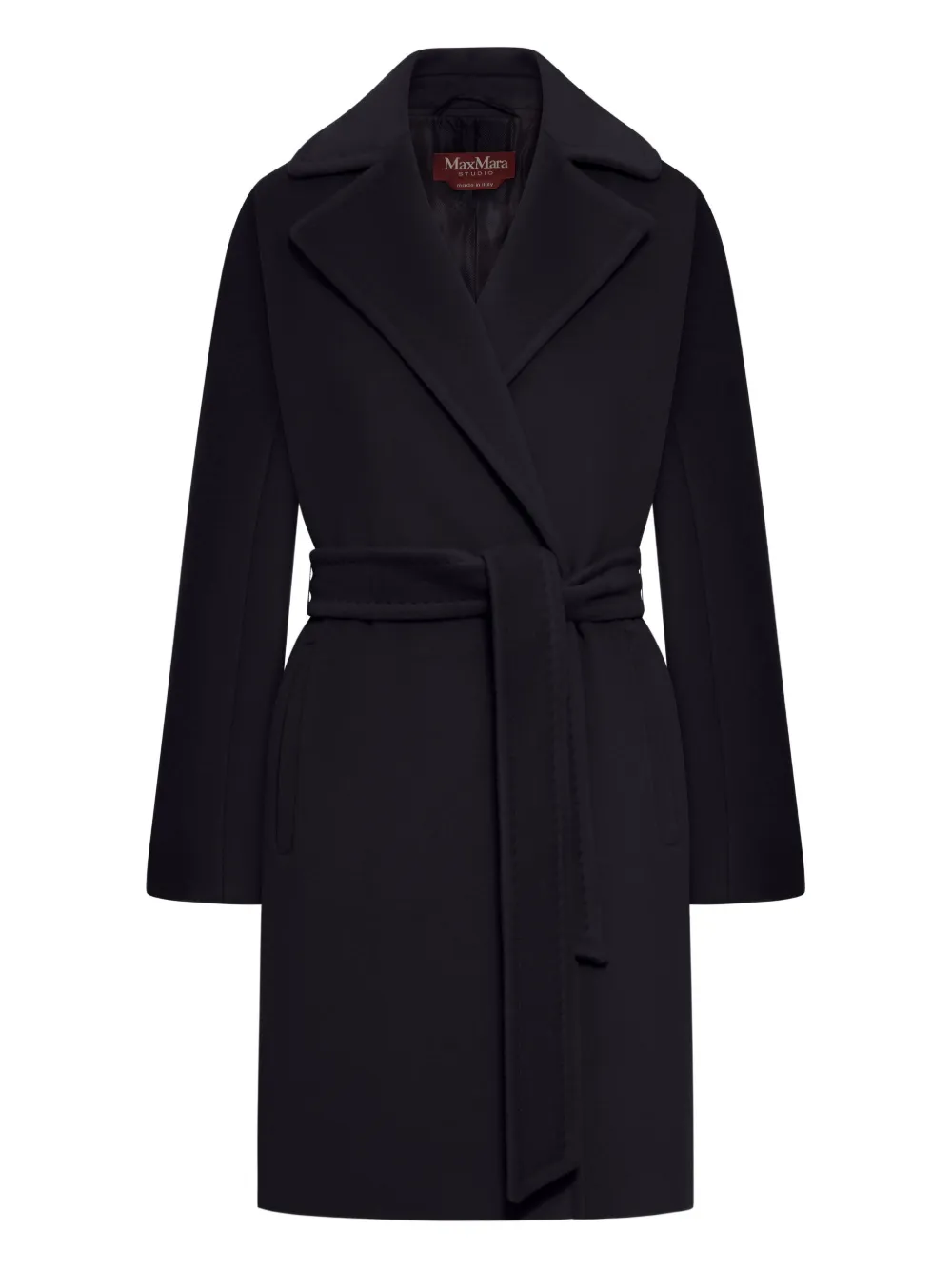 Max Mara Belted Wool Coat In Black