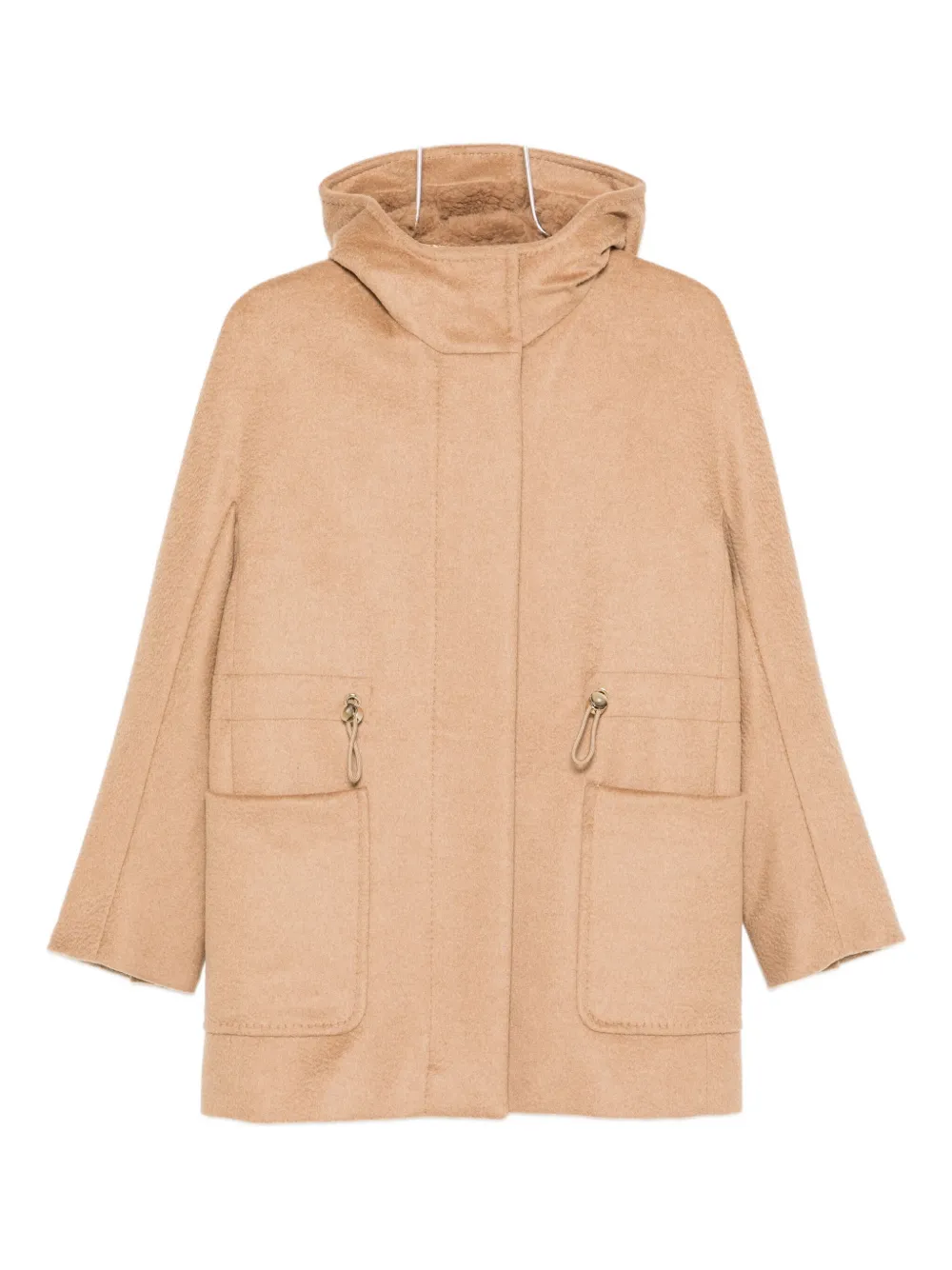 Max Mara Drawstring-waist Hooded Coat In Brown
