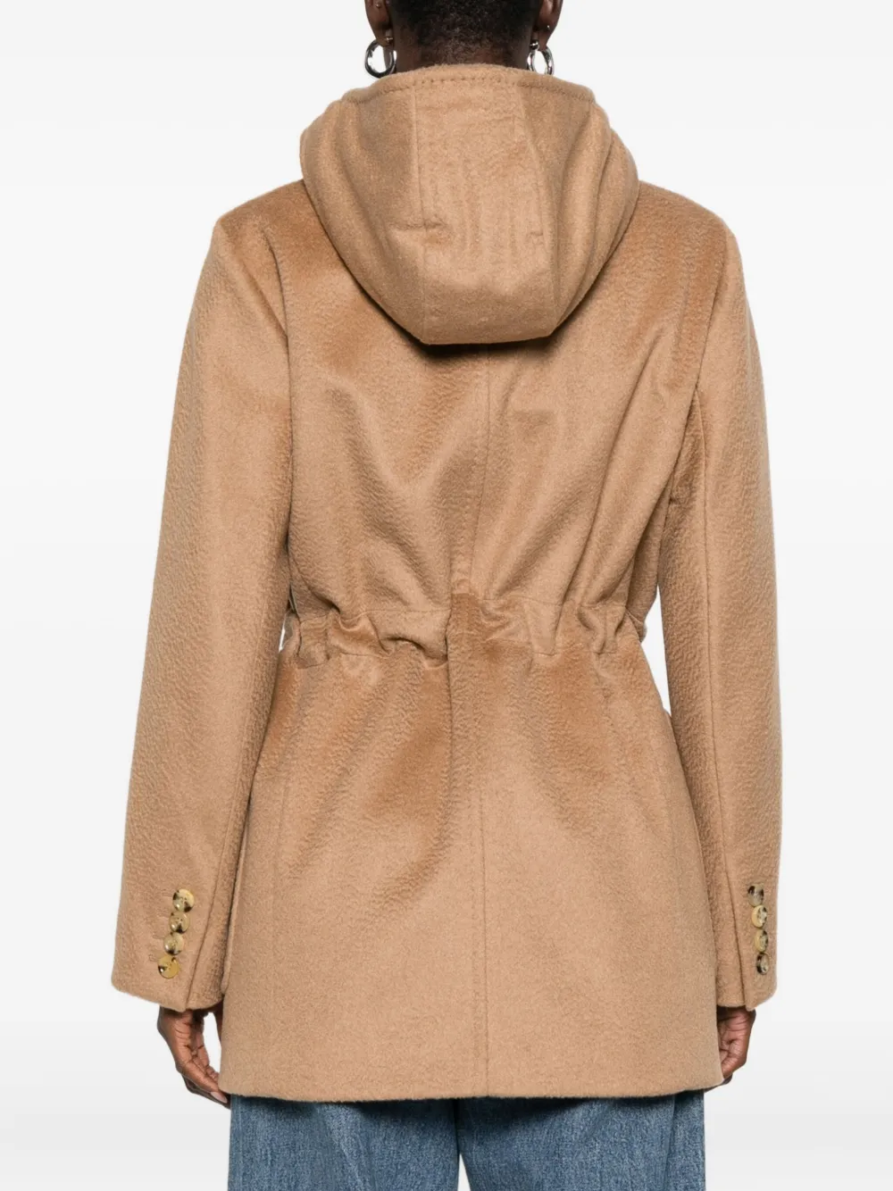 Max Mara Drawstring-waist Hooded Coat In Brown